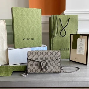 Gucci Monogram Chain Wallet with Tiger Head Clasp image 1