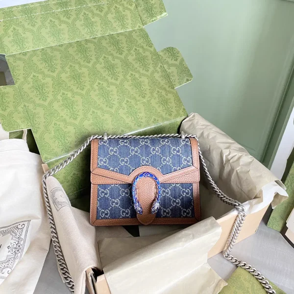 Gucci Denim Monogram Shoulder Bag with Brown Leather Trim image 1