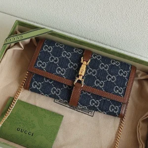 Gucci Jackie 1961 Denim Monogram Chain Wallet image 1
