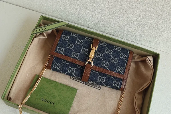 Gucci Jackie 1961 Denim Monogram Chain Wallet image 1