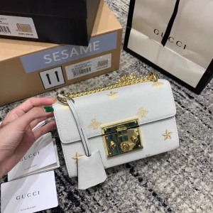 Gucci White Bee and Star Print Shoulder Bag image 1