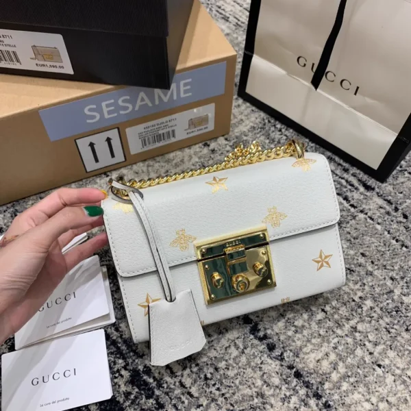Gucci White Bee and Star Print Shoulder Bag image 1
