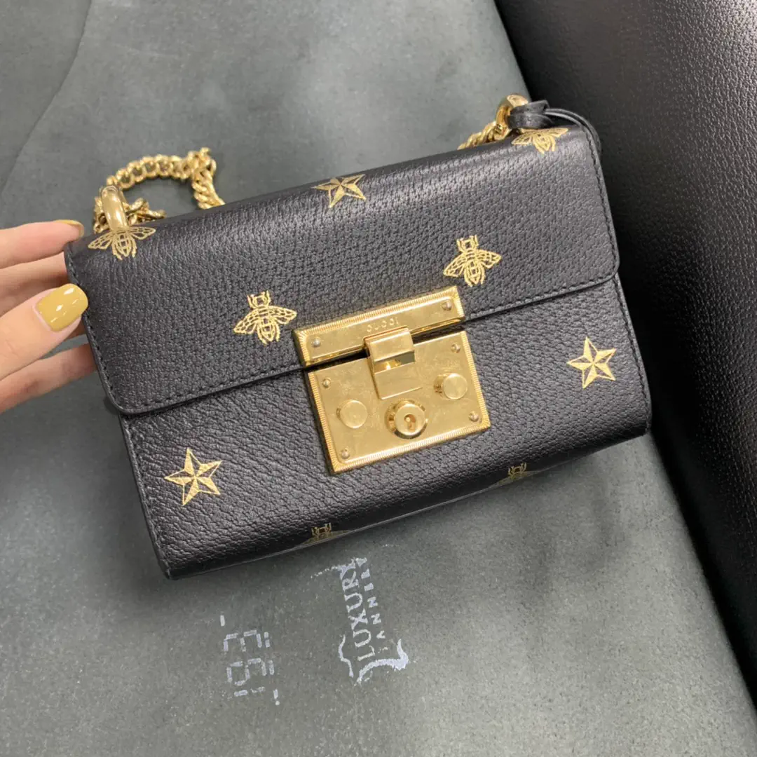 Gucci Black Bee and Star Print Shoulder Bag image 1