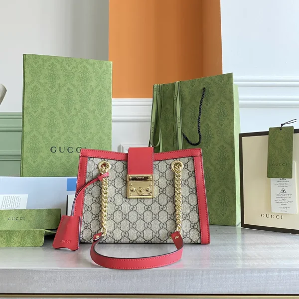 Gucci Monogram Shoulder Bag with Red Trim and Lock Closure image 1