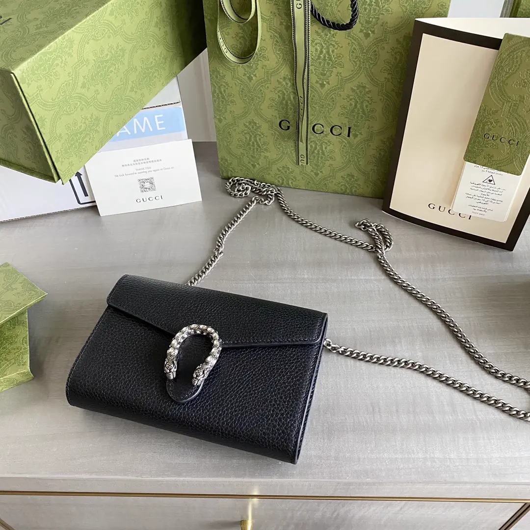 Gucci Black Leather Dionysus Chain Wallet image 1
