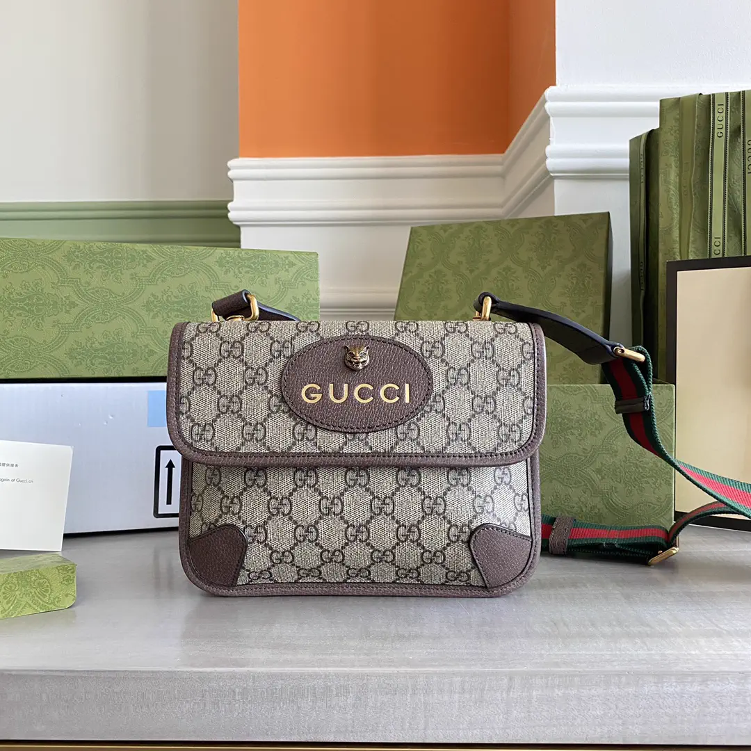 Gucci Monogram Crossbody Bag with Feline Head Detail image 1