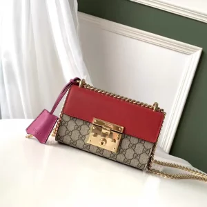 Gucci Monogram Shoulder Bag with Red Flap and Sliding Chain image 1