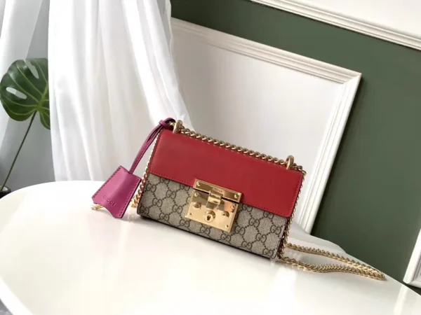 Gucci Monogram Shoulder Bag with Red Flap and Sliding Chain image 1