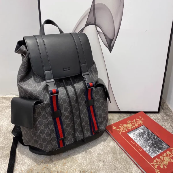 Gucci Monogram Backpack with Web Strap Details image 1