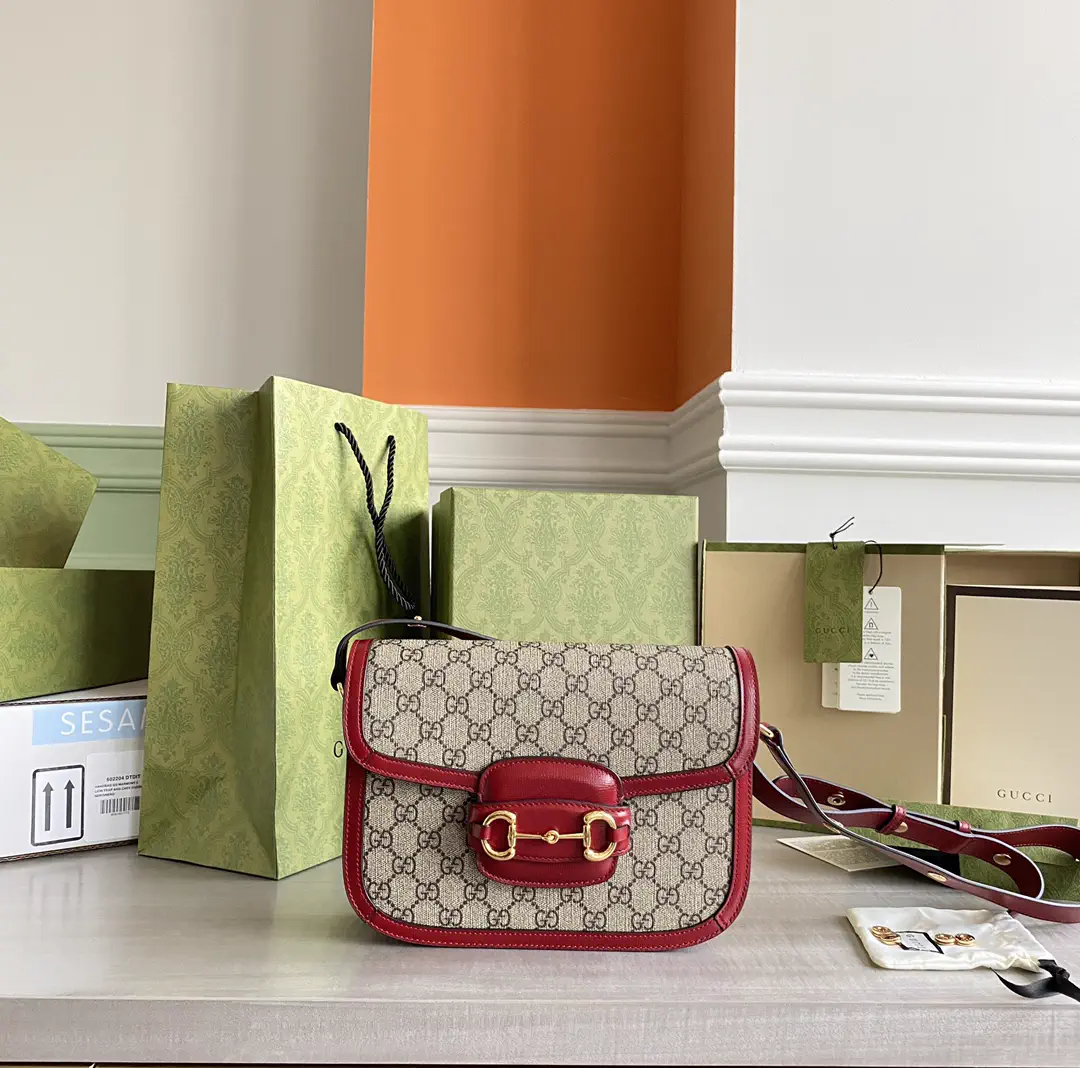 Gucci Monogram Shoulder Bag with Red Trim image 1