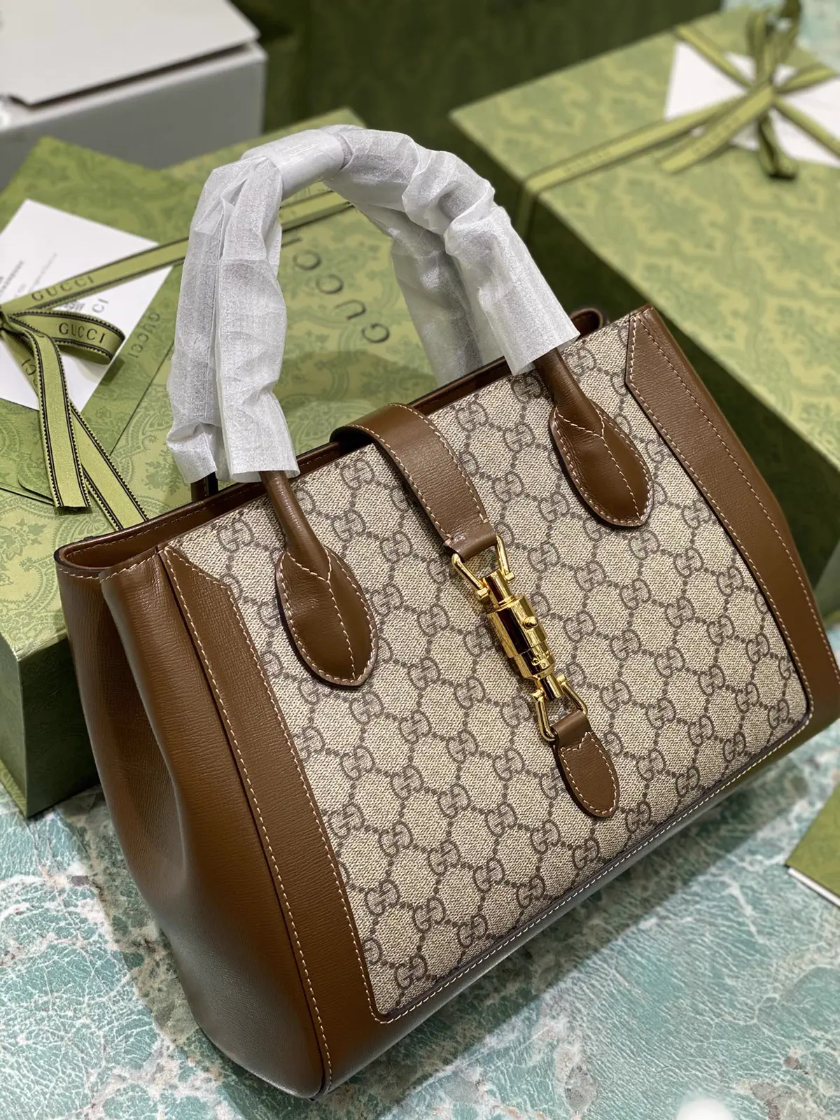 Gucci 1961 Series Medium Tote Bag with GG Monogram and Push-Lock Closure image 1