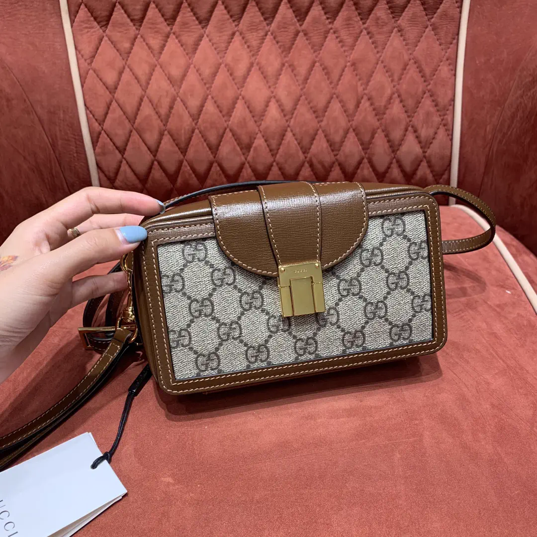 Gucci Monogram Crossbody Bag with Brown Leather Trim image 1