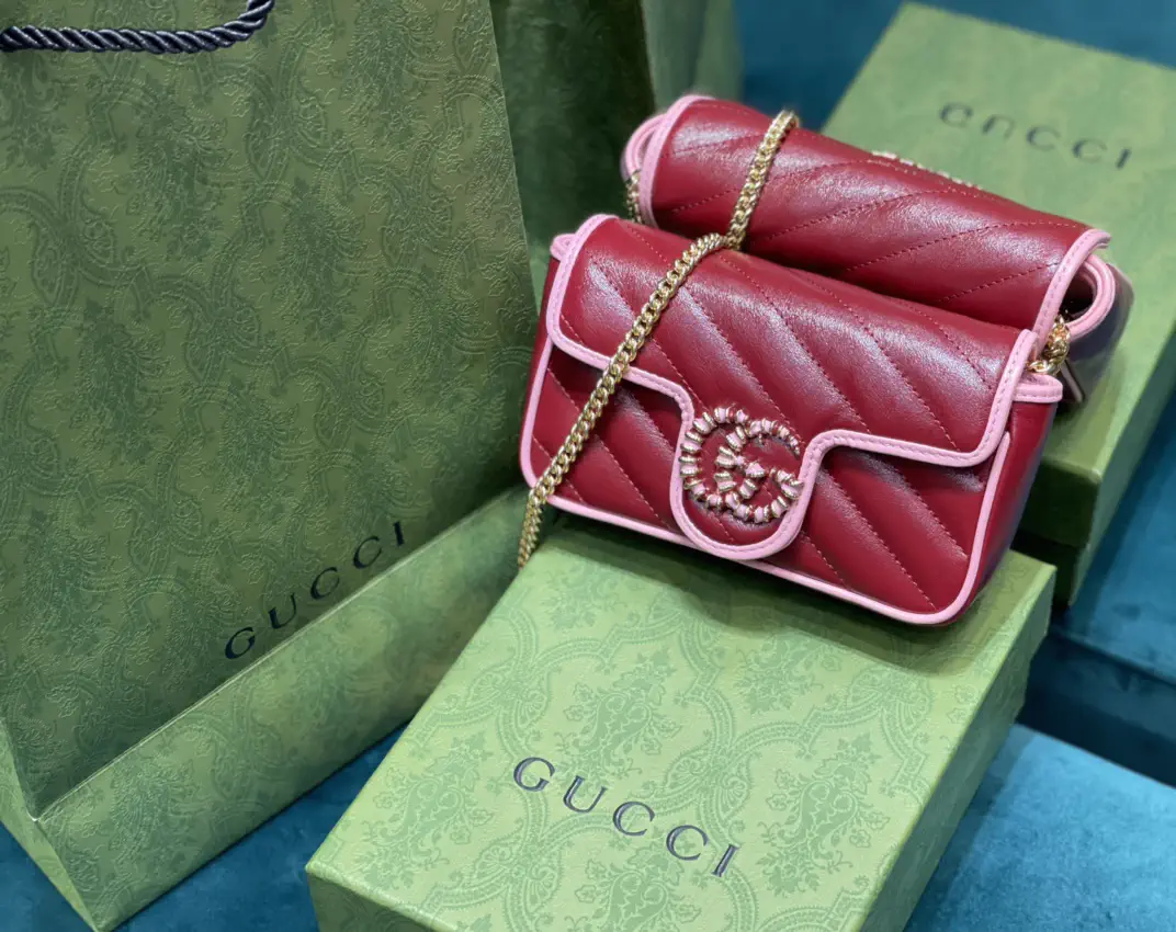 Gucci Red Quilted Mini Crossbody Bag with Pink Trim image 1