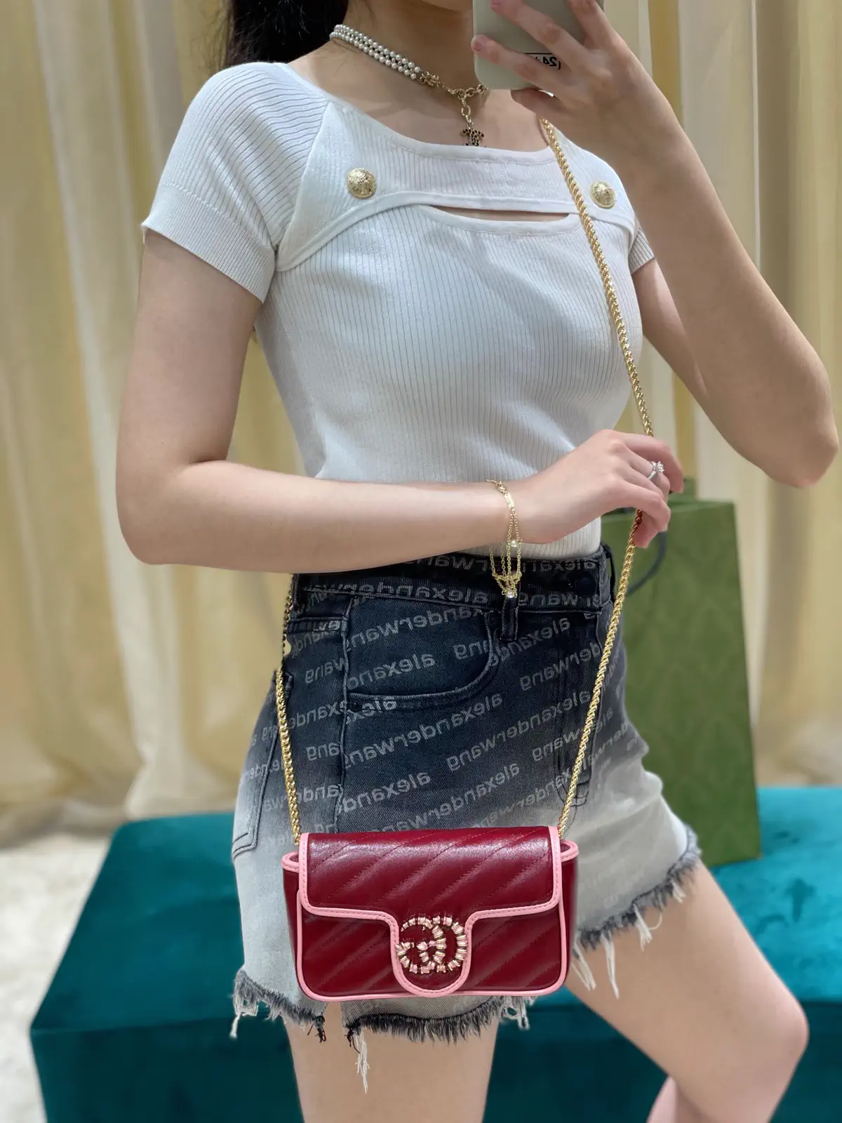 Gucci Quilted Crossbody Bag with Pink Trim image 1