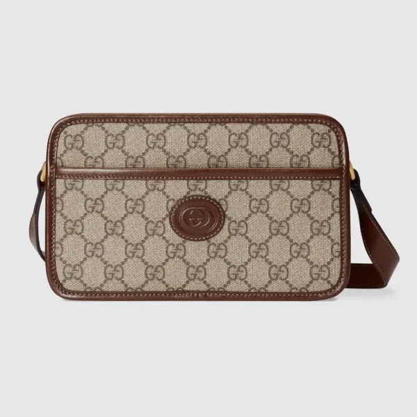 Gucci Monogram Crossbody Bag with Brown Leather Trim image 1