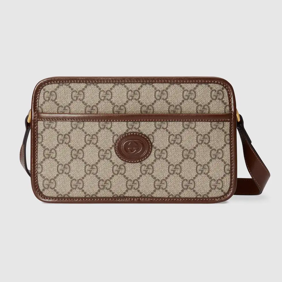 Gucci Monogram Crossbody Bag with Brown Leather Trim image 1