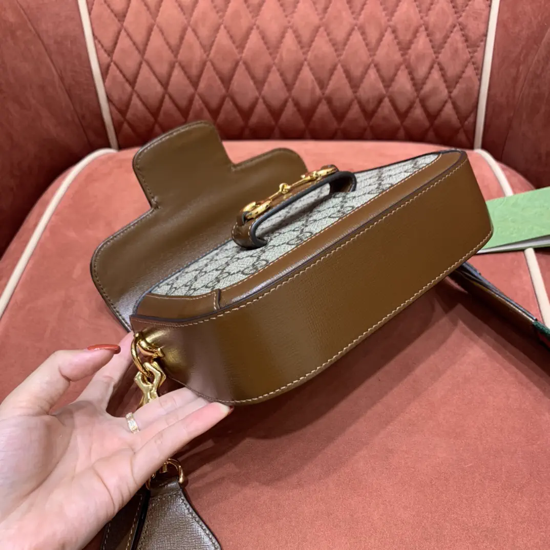 Gucci Monogram Shoulder Bag with Brown Leather Trim image 1