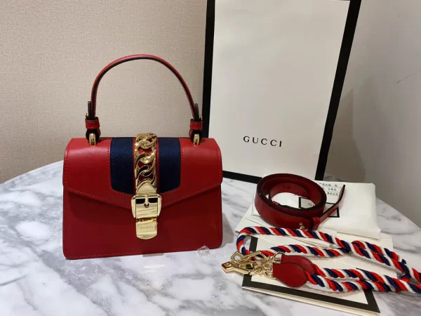 Gucci Red Top Handle Bag with Web Stripe image 1