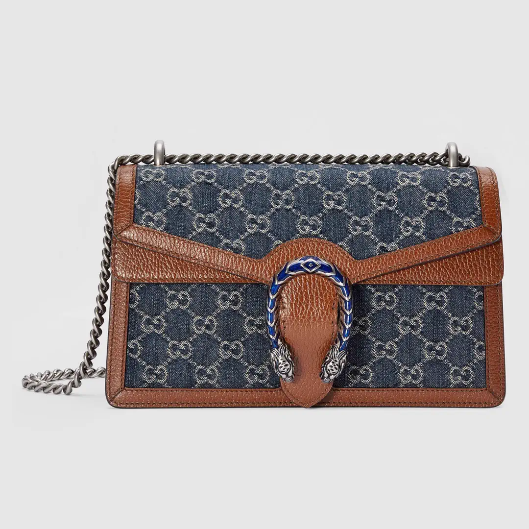 Gucci Denim Monogram Shoulder Bag with Leather Trim image 1
