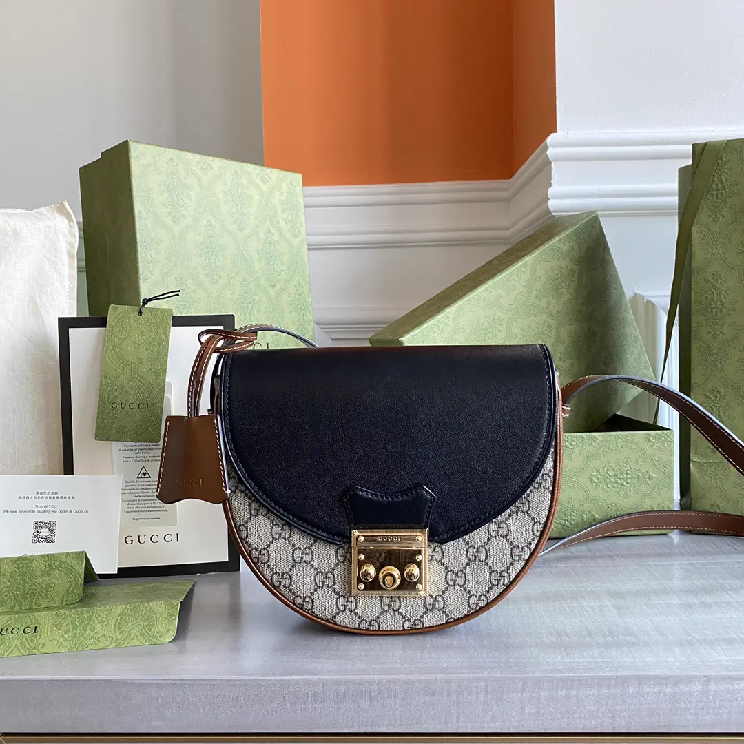 Gucci Monogram Saddle Shoulder Bag with Lock Closure image 1
