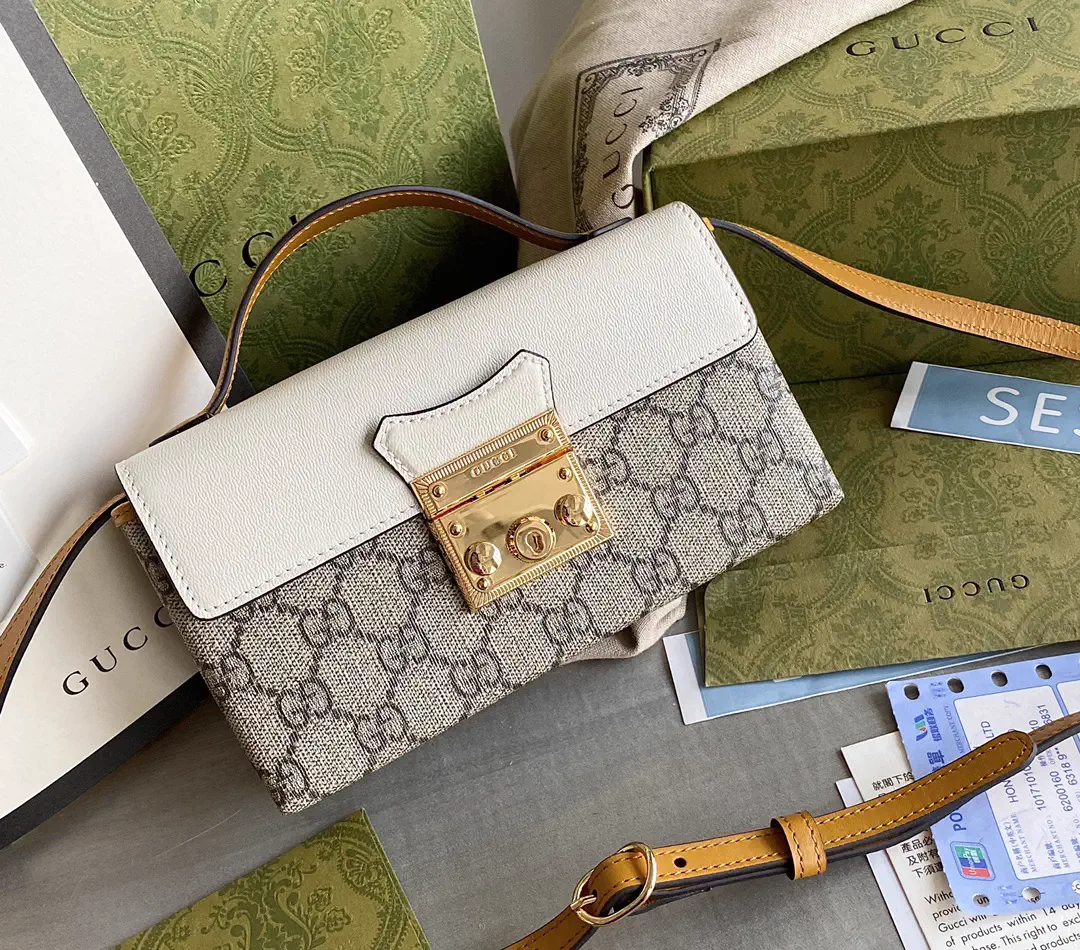 Gucci Padlock Mini Bag with White Leather Flap and GG Canvas image 1