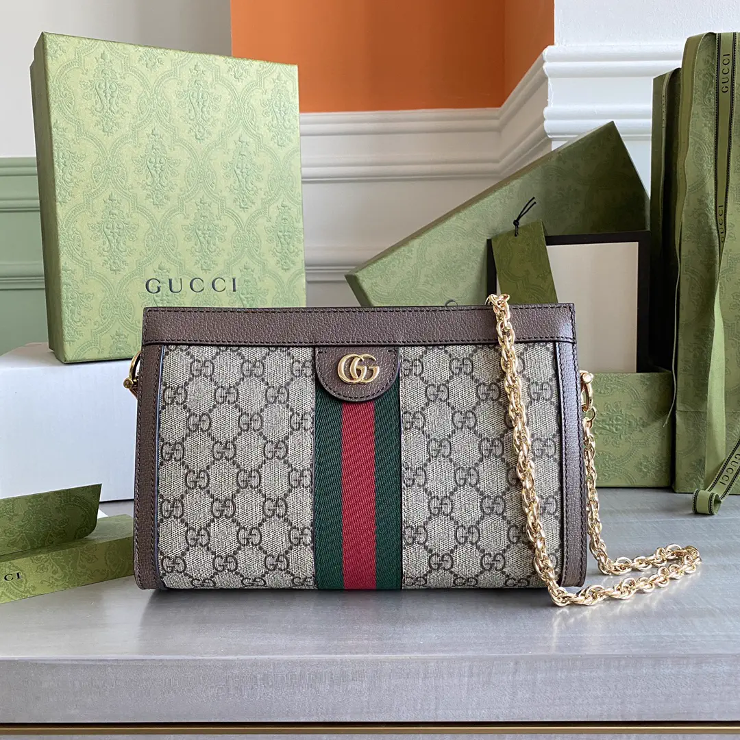 Gucci GG Supreme Canvas Web Stripe Chain Shoulder Bag image 1
