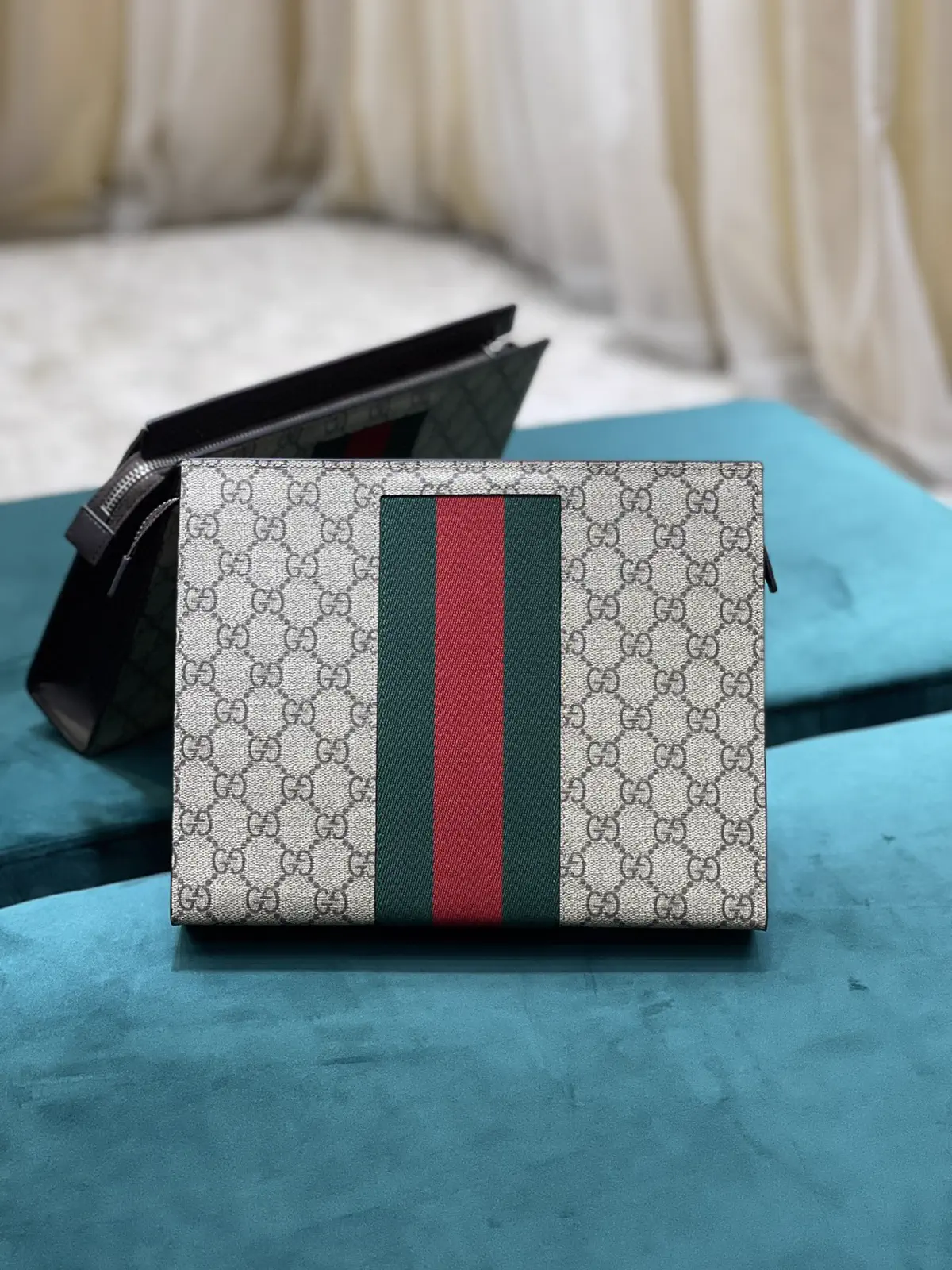 Gucci Monogram Web Stripe Clutch image 1
