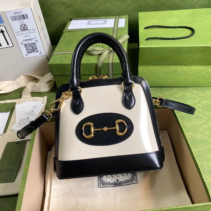 Gucci Black and White Horsebit Top Handle Bag image 1