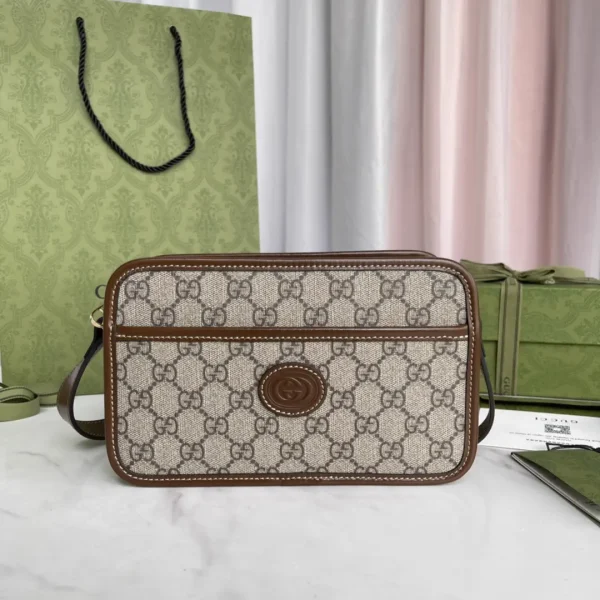 Gucci Monogram Crossbody Bag with Brown Trim image 1