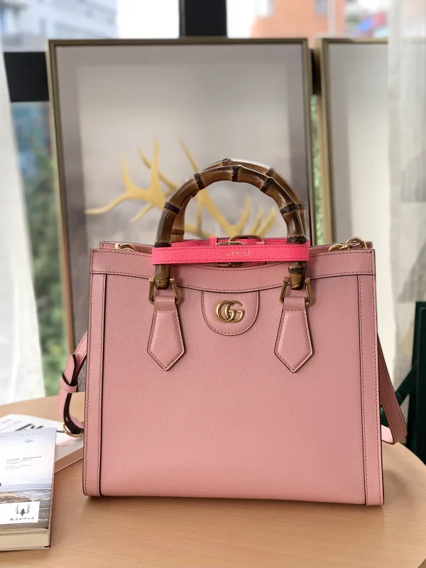 Gucci Pink Leather Diana Medium Tote Bag with Bamboo Handles image 1
