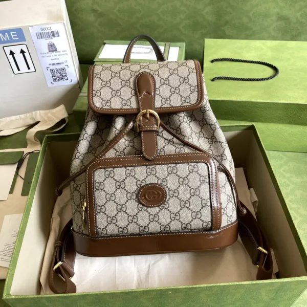 Gucci Monogram Mini Backpack with Brown Leather Trim image 1