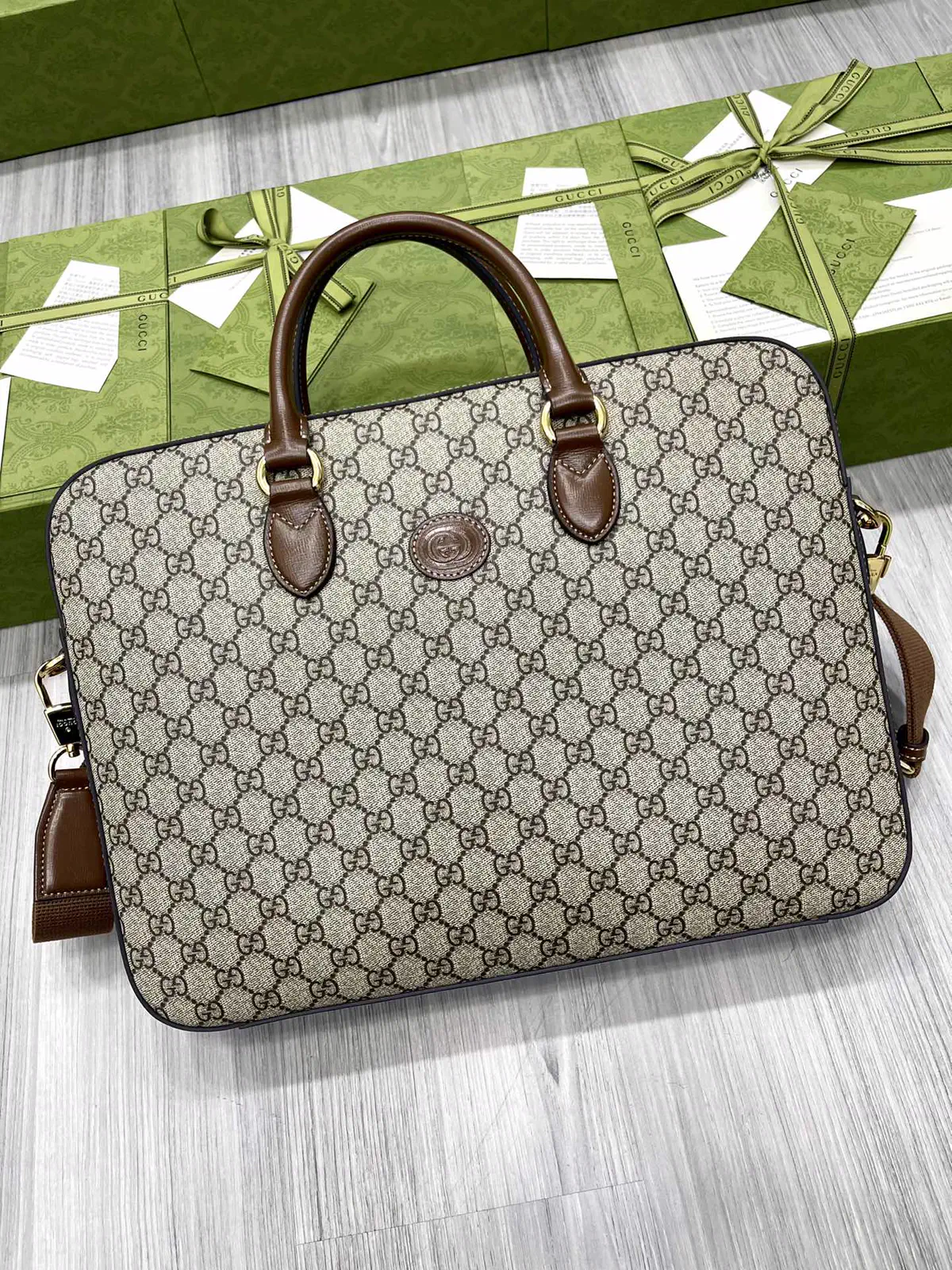 Gucci GG Monogram Briefcase with Leather Trim image 1
