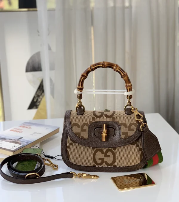Gucci Jumbo GG Pattern Bamboo Top Handle Bag image 1