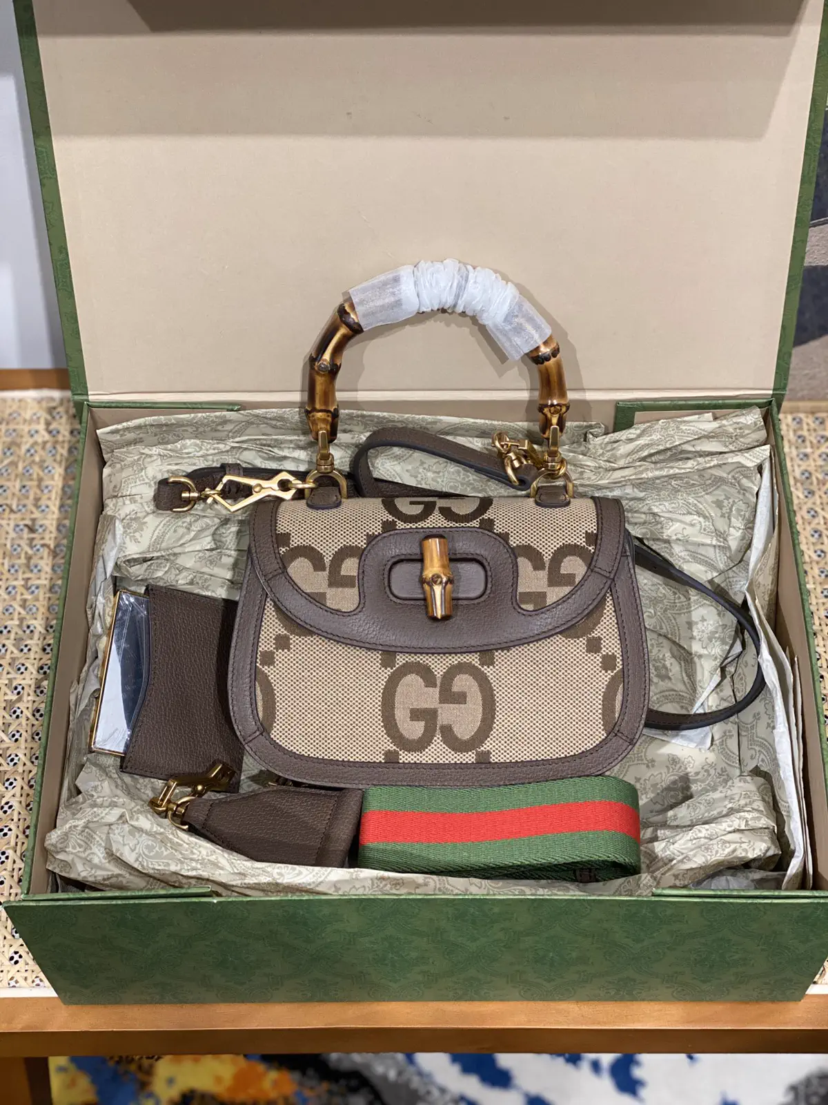 Gucci Jumbo GG Canvas Bamboo Top Handle Bag image 1