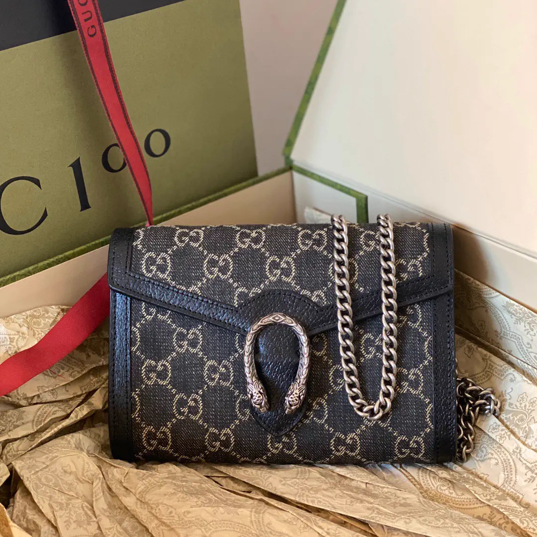 Gucci GG Monogram Denim Chain Wallet Bag image 1
