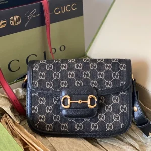 Gucci GG Monogram Black Denim Saddle Bag image 1