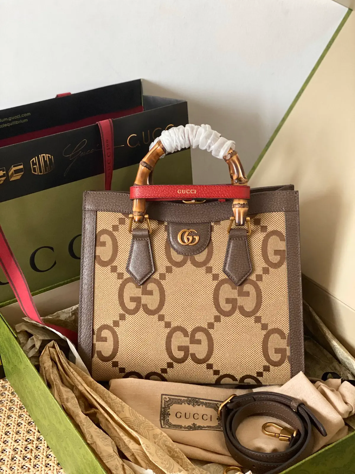 Gucci Bamboo Handle Monogram Top Handle Bag image 1
