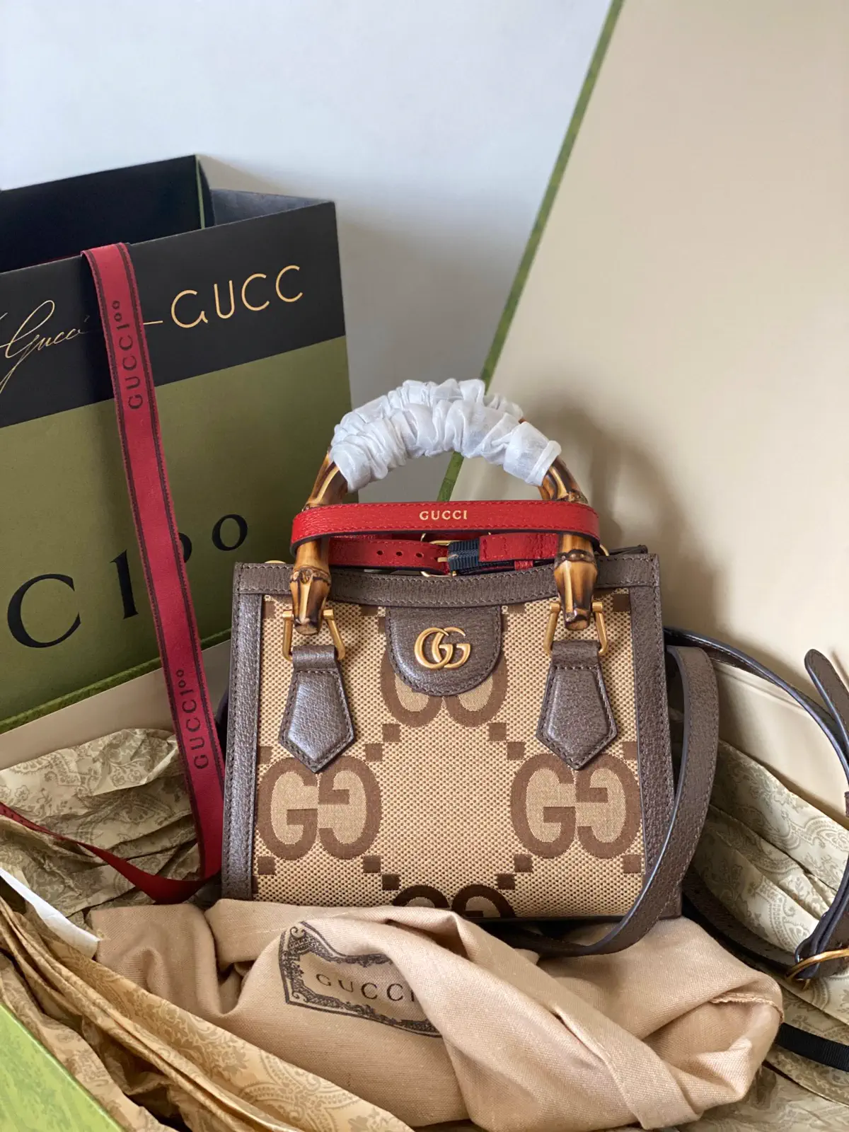 Gucci Bamboo Handle Mini Top Handle Bag with GG Pattern image 1