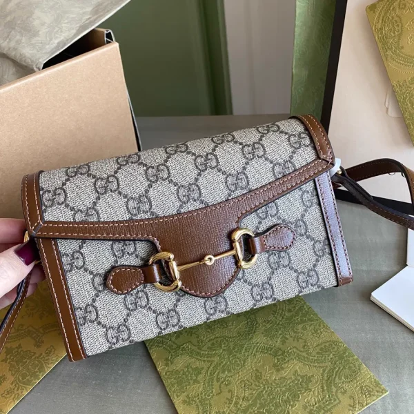 Gucci Monogram Crossbody Bag with Brown Leather Trim image 1
