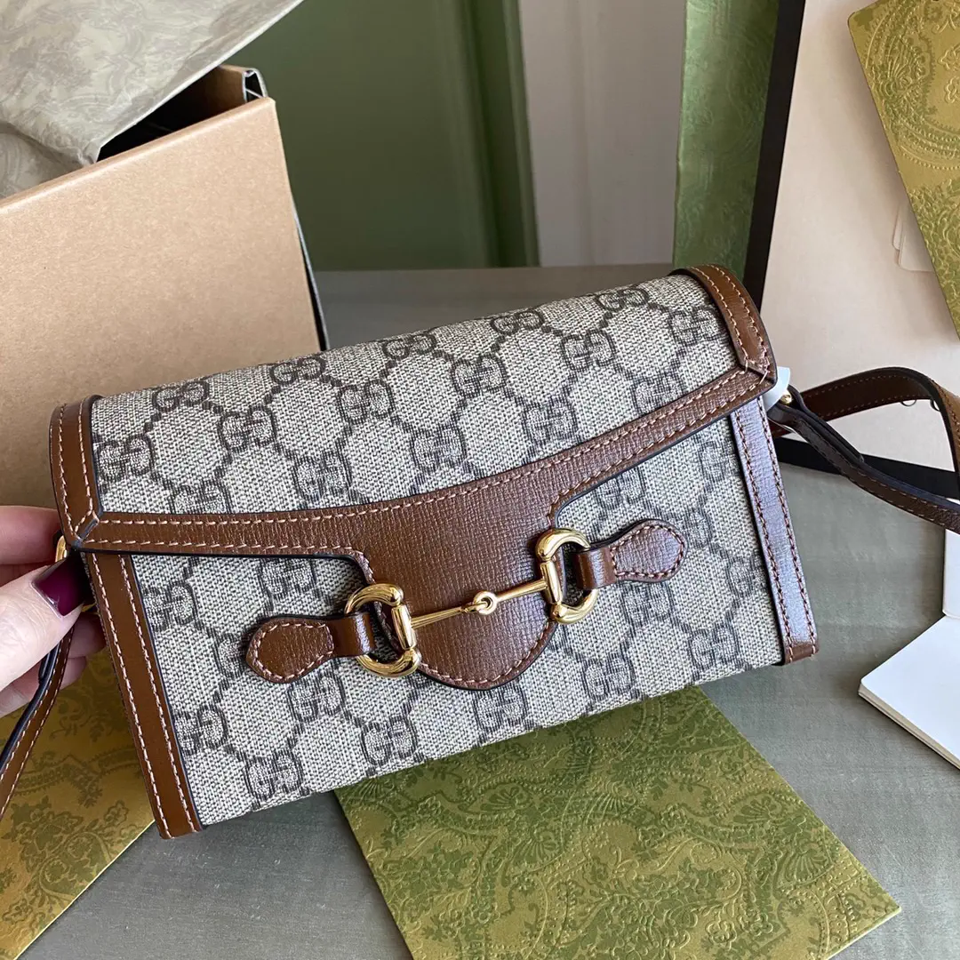 Gucci Monogram Crossbody Bag with Brown Leather Trim image 1
