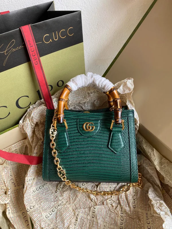 Gucci Green Lizard-Embossed Mini Top Handle Bag with Bamboo Handles image 1
