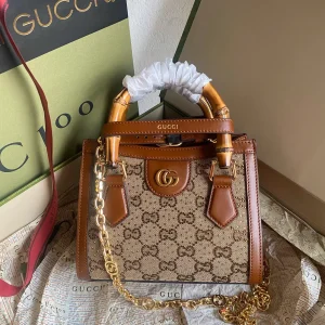 Gucci Diana Mini Top Handle Bag with GG Canvas and Crystals image 1