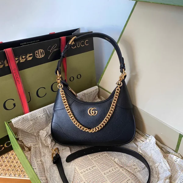 Gucci Black Leather Crescent Shoulder Bag with Double G Logo image 1