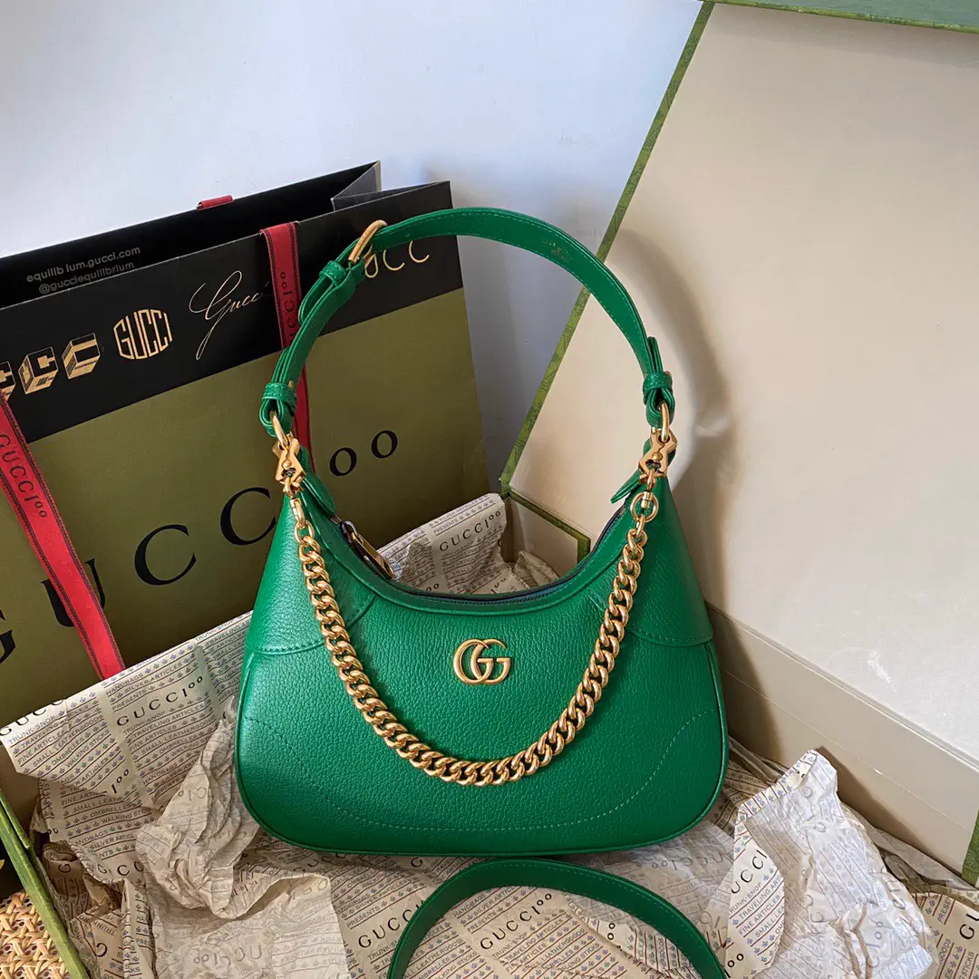 Gucci Green Leather GG Small Crescent Shoulder Bag image 1