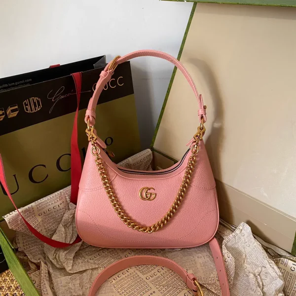 Gucci Pink Leather Small Crescent Shoulder Bag with Double G Logo image 1