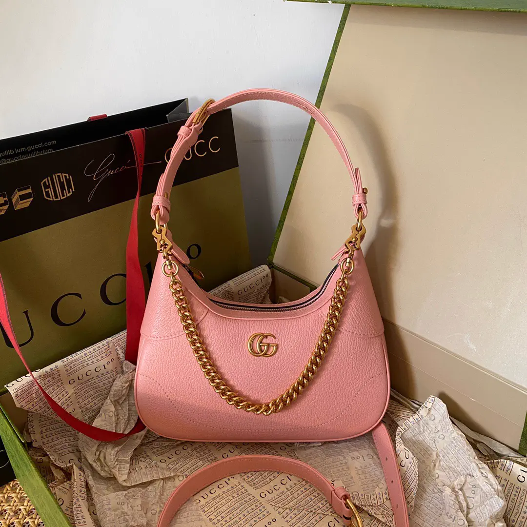 Gucci Pink Leather Small Crescent Shoulder Bag with Double G Logo image 1