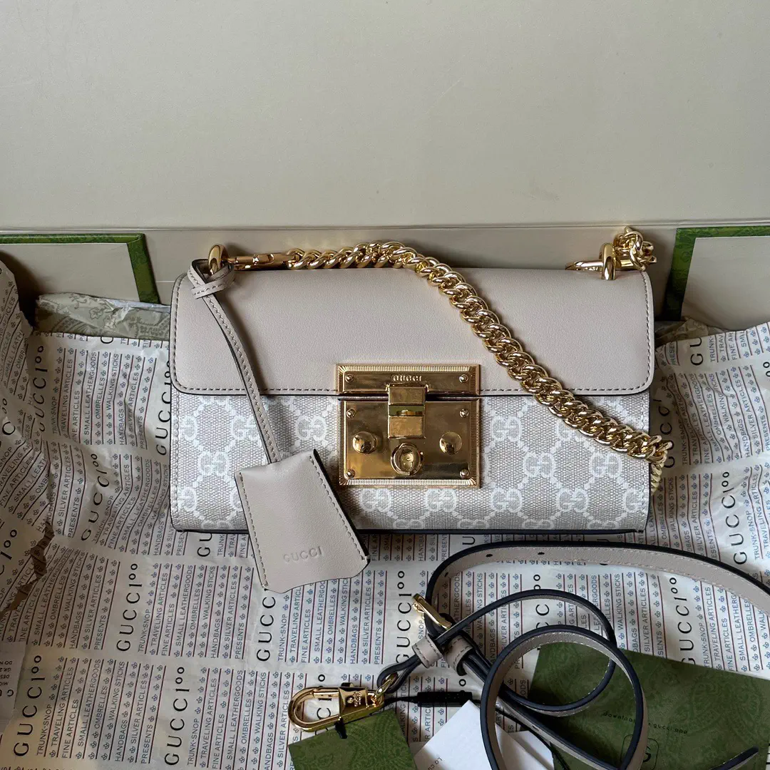 Gucci Monogram Shoulder Bag with Gold-Tone Lock Closure image 1