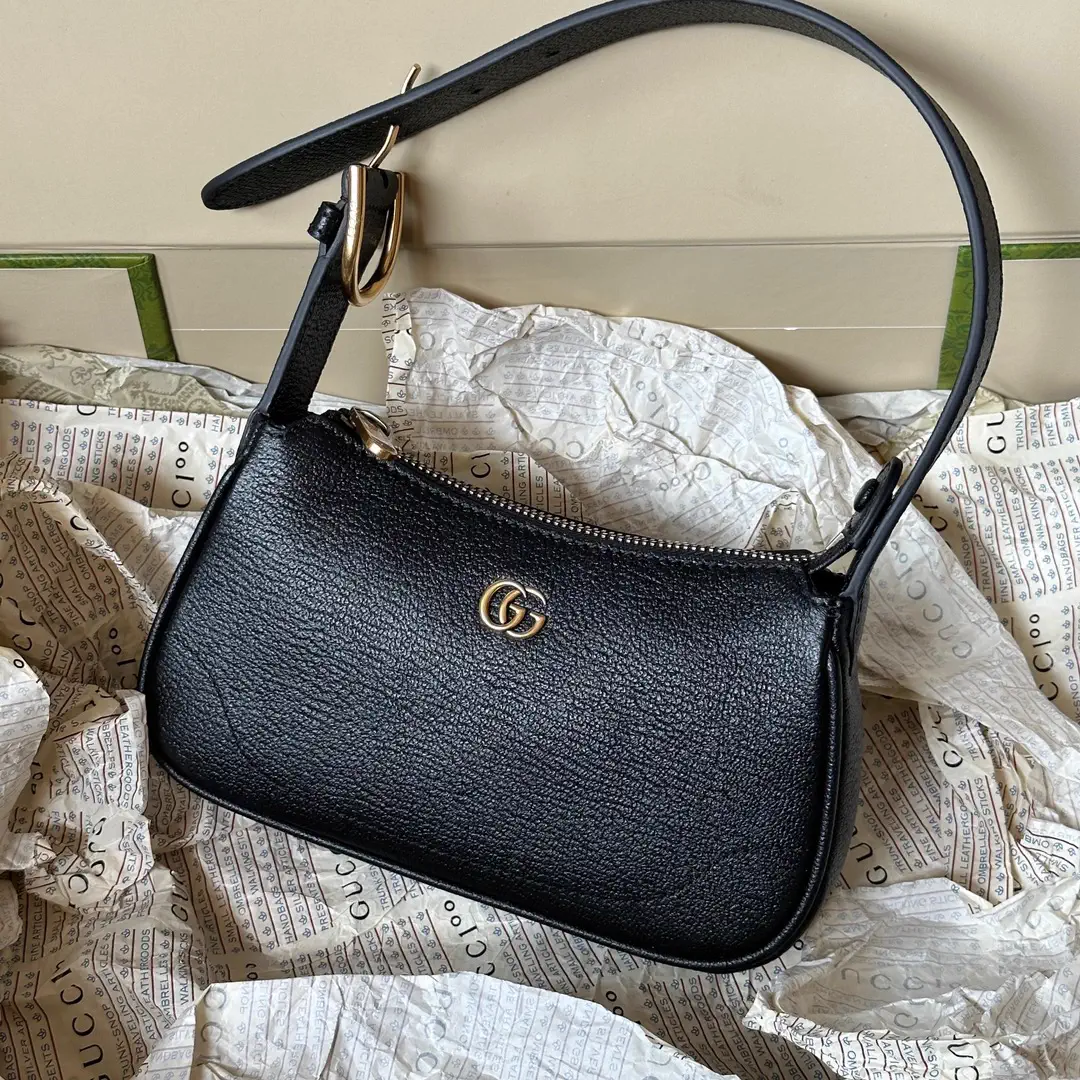Gucci Black Leather Small Crescent Shoulder Bag with Double G Logo image 1