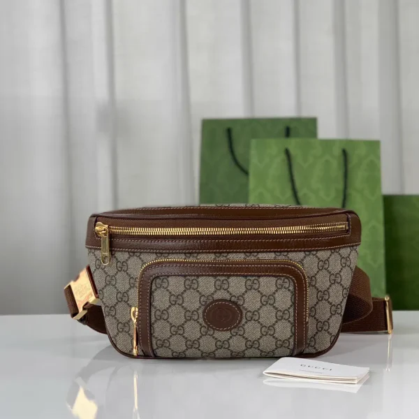 Gucci GG Monogram Belt Bag with Brown Leather Trim image 1
