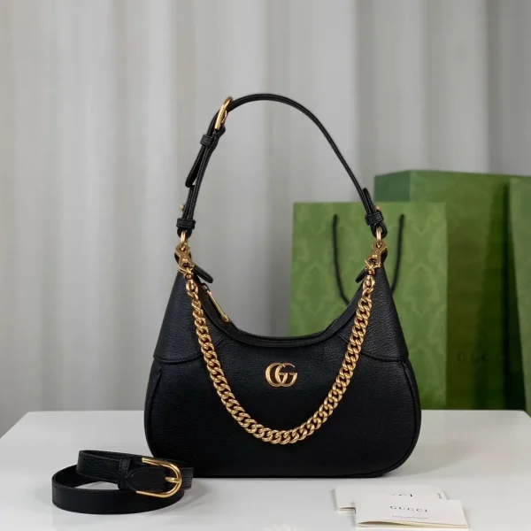 Gucci Black Leather Shoulder Bag with Gold Chain Strap image 1